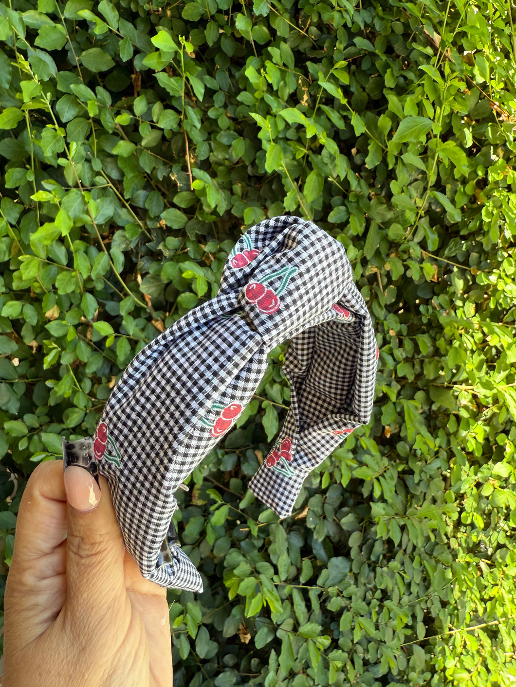 Cherry Checkered Top Knot Headband