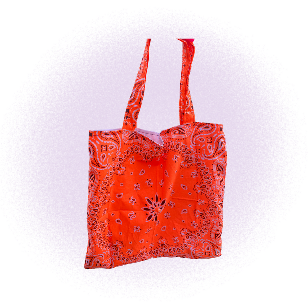 Neon Orange Bandana Tote Bag